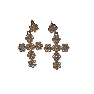Altar'd State Gold and White Floral Cross Earrings